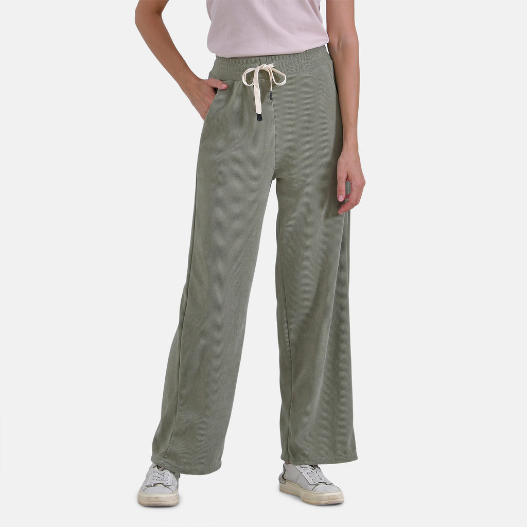 Tamsy Women's Relaxed Fit Corduroy Straight Leg Pants (Size L) - Olive Green_7932344