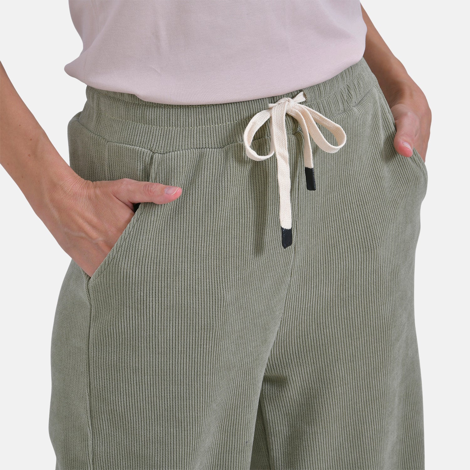 Tamsy Women's Relaxed Fit Corduroy Straight Leg Pants (Size L) - Olive Green V32518103 5