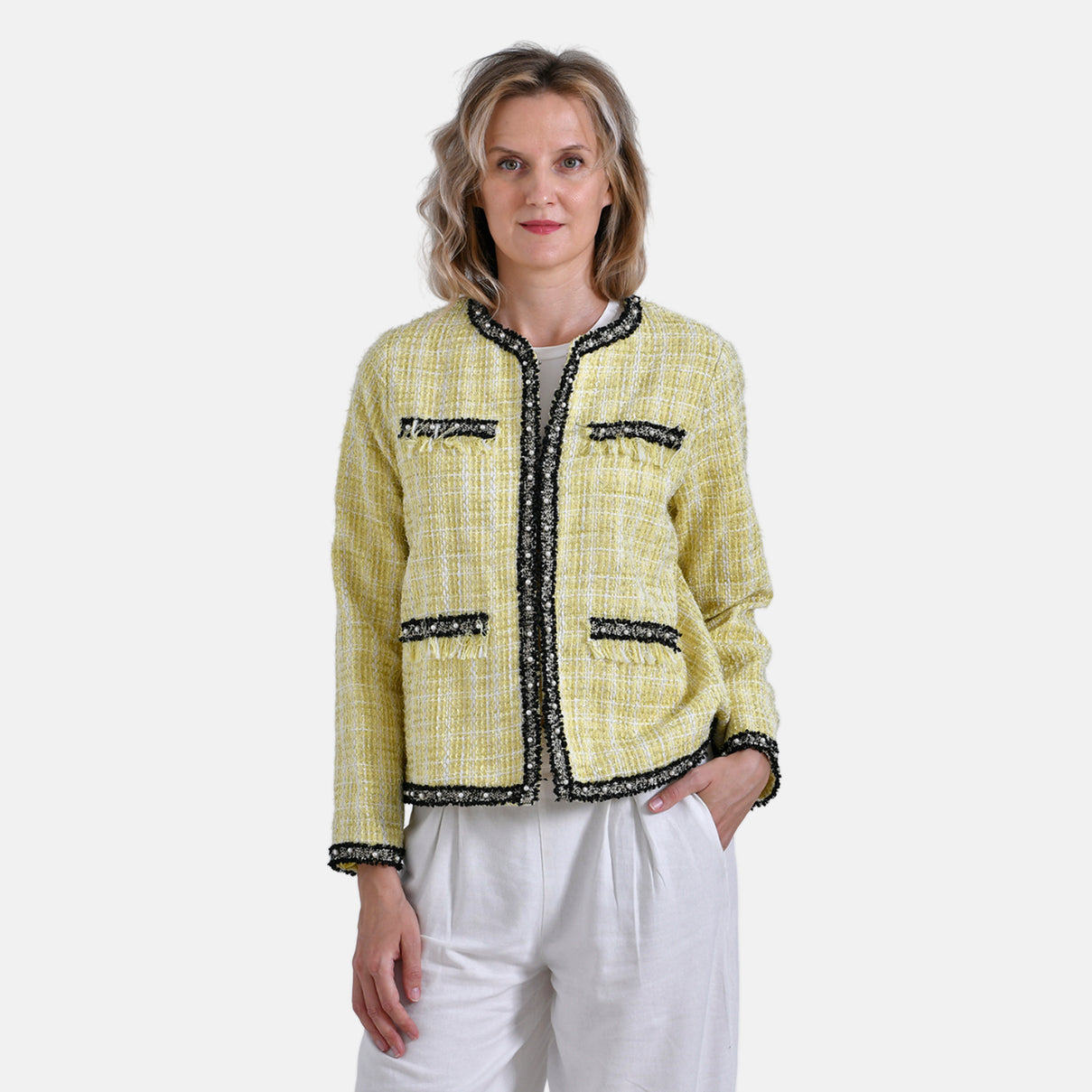 La Marey Classic Twill Jacket with Decorative Pockets (Size L, 16-18) - Yellow V32528029 5