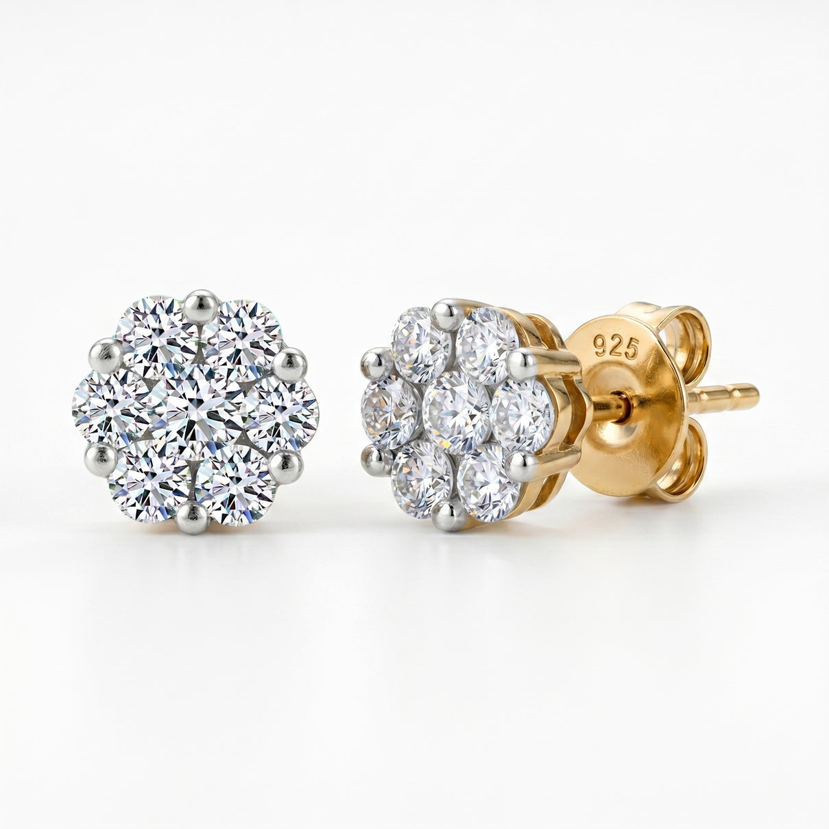 LUXURIANT 0.50 Ct. Lab Grown Diamond Floral Stud Push Post Earrings in 18K Yellow Gold Vermeil Plated Sterling Silver 7932688 0