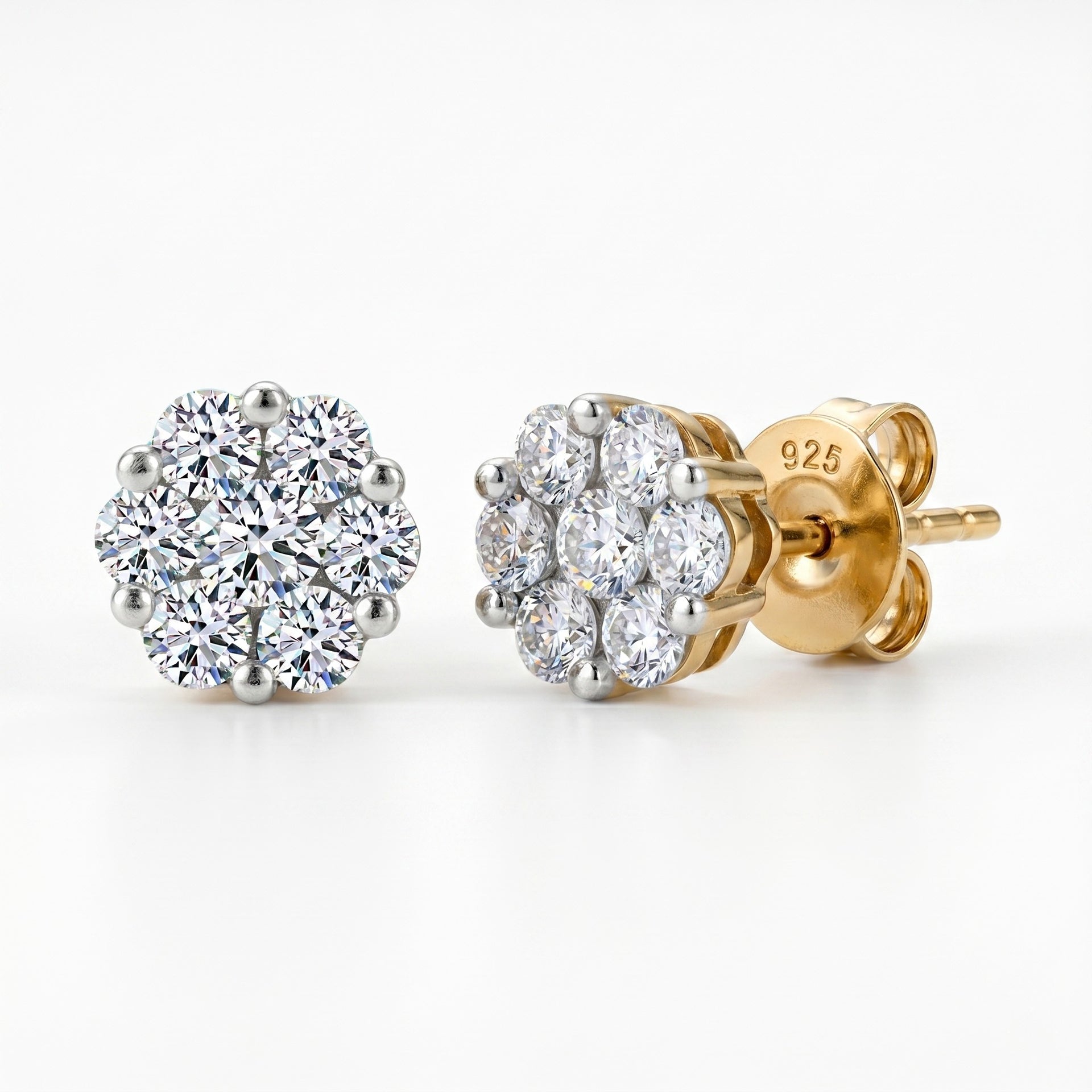 LUXURIANT 0.50 Ct. Lab Grown Diamond Floral Stud Push Post Earrings in 18K Yellow Gold Vermeil Plated Sterling Silver 7932688 0