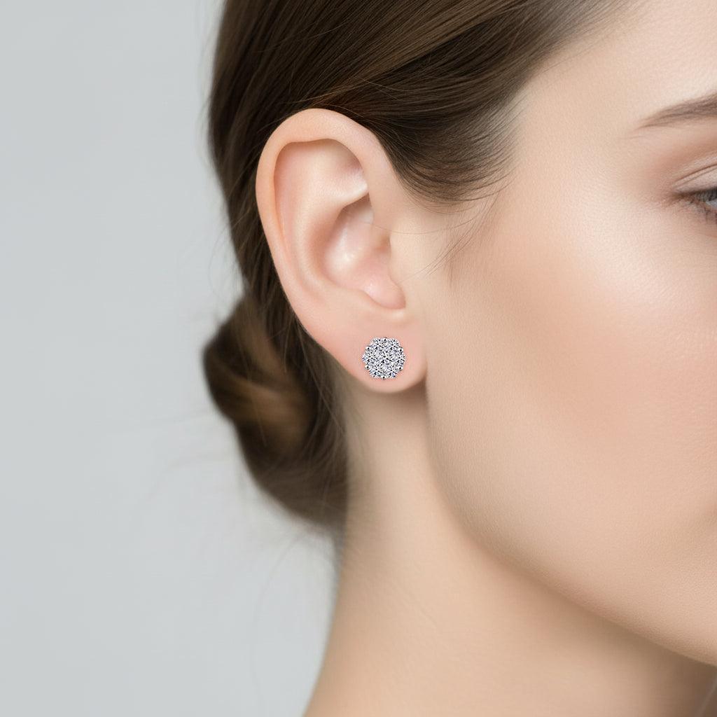 LUXURIANT 0.50 Ct. Lab Grown Diamond Floral Stud Push Post Earrings in 18K Yellow Gold Vermeil Plated Sterling Silver 7932688 2