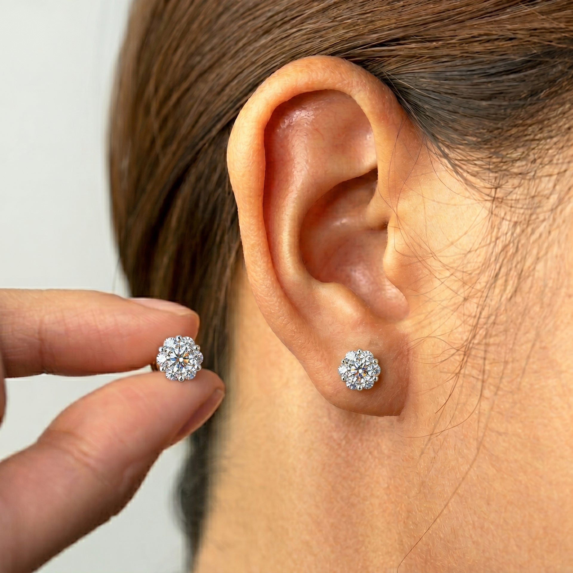 LUXURIANT 0.50 Ct. Lab Grown Diamond Floral Stud Push Post Earrings in 18K Yellow Gold Vermeil Plated Sterling Silver 7932688 3