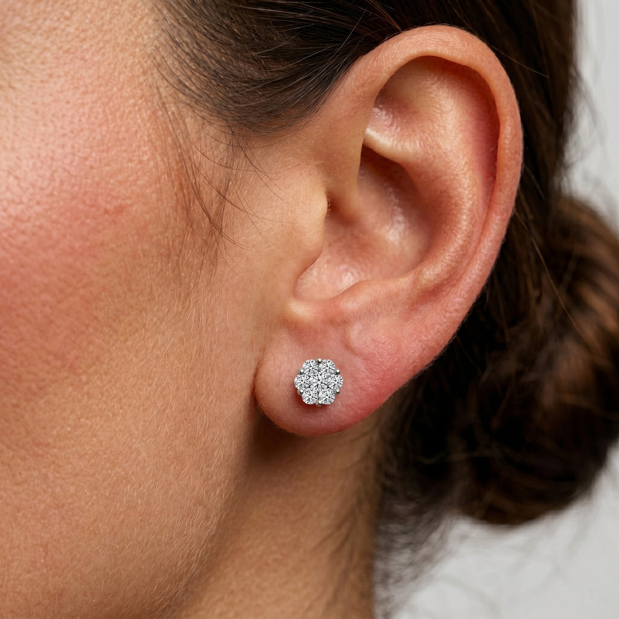 LUXURIANT 0.50 Ct. Lab Grown Diamond Floral Stud Push Post Earrings in 18K Yellow Gold Vermeil Plated Sterling Silver 7932688 5