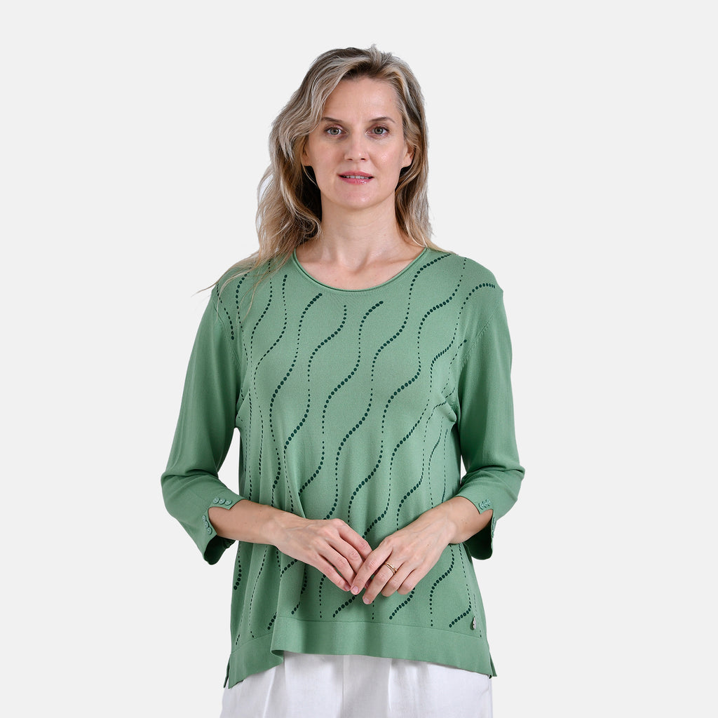 La Marey Wavy Pattern 3 Quarter Sleeve Blouse (Size 24 to26) - Olive Grove_7932973