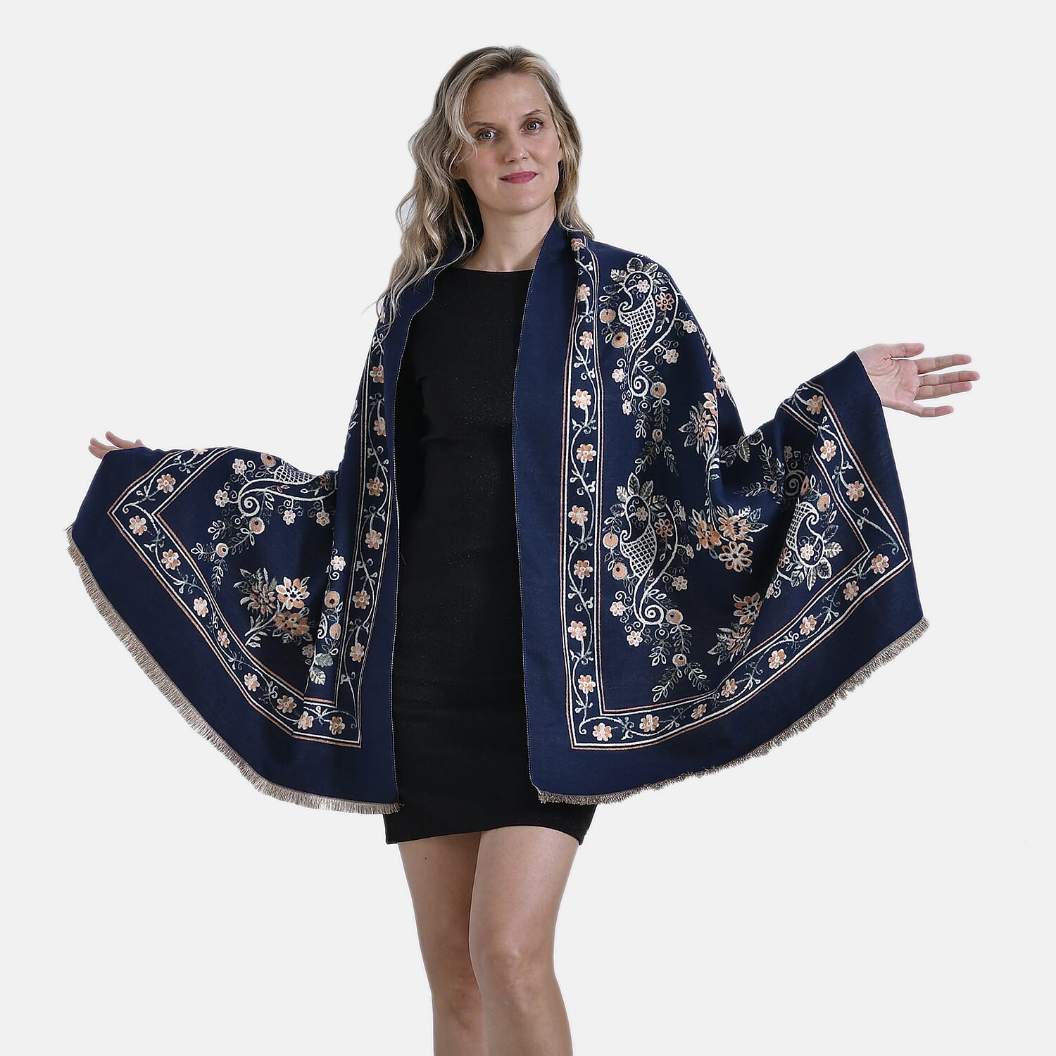 Closeout Deal Super Soft Shawl (One Size) - Blue Based with Multi Flowers 7933404 0