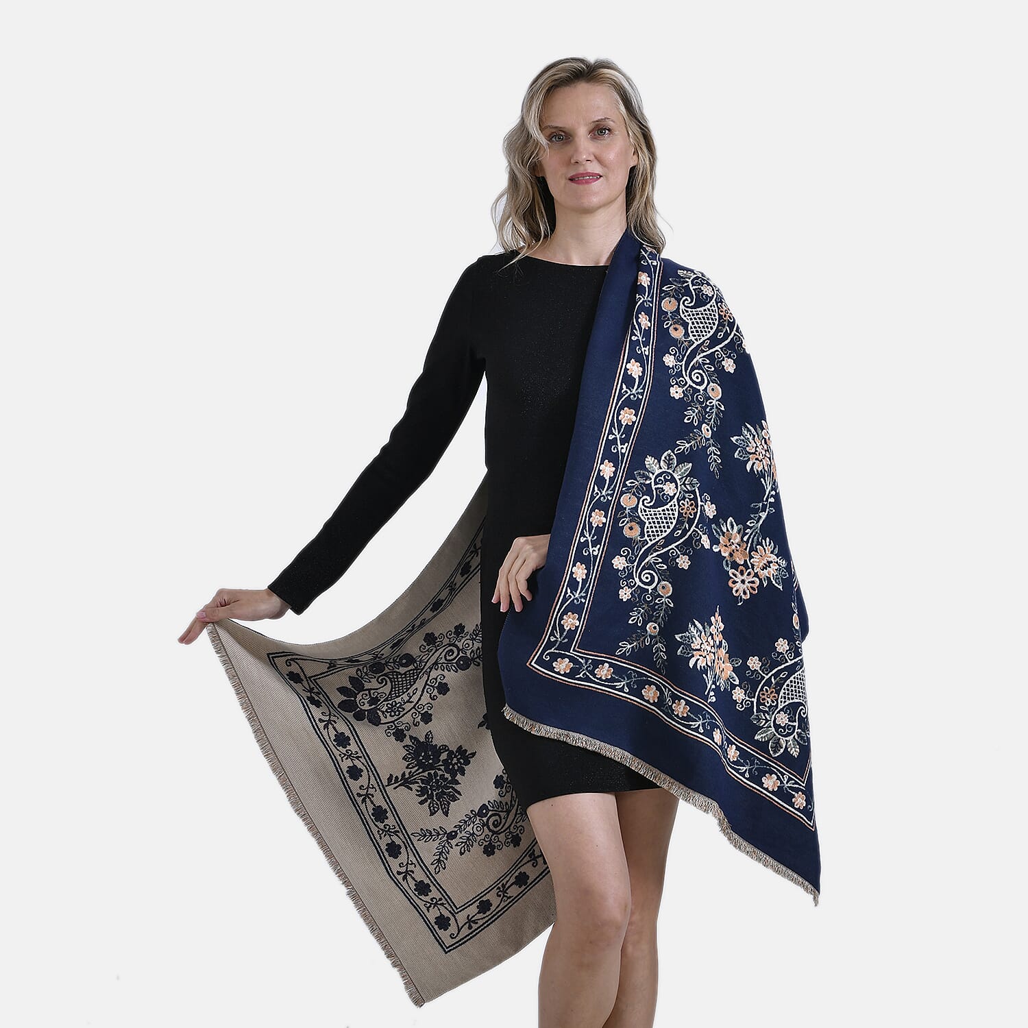 Closeout Deal Super Soft Shawl (One Size) - Blue Based with Multi Flowers 7933404 1