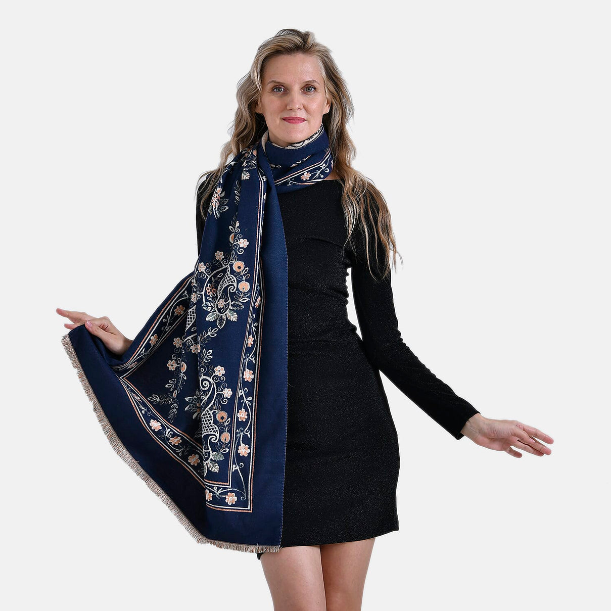 Closeout Deal Super Soft Shawl (One Size) - Blue Based with Multi Flowers 7933404 2