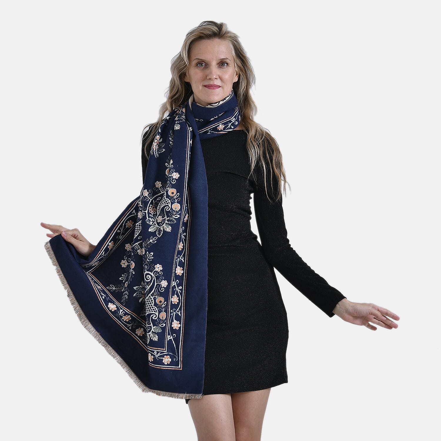 Closeout Deal Super Soft Shawl (One Size) - Blue Based with Multi Flowers 7933404 2