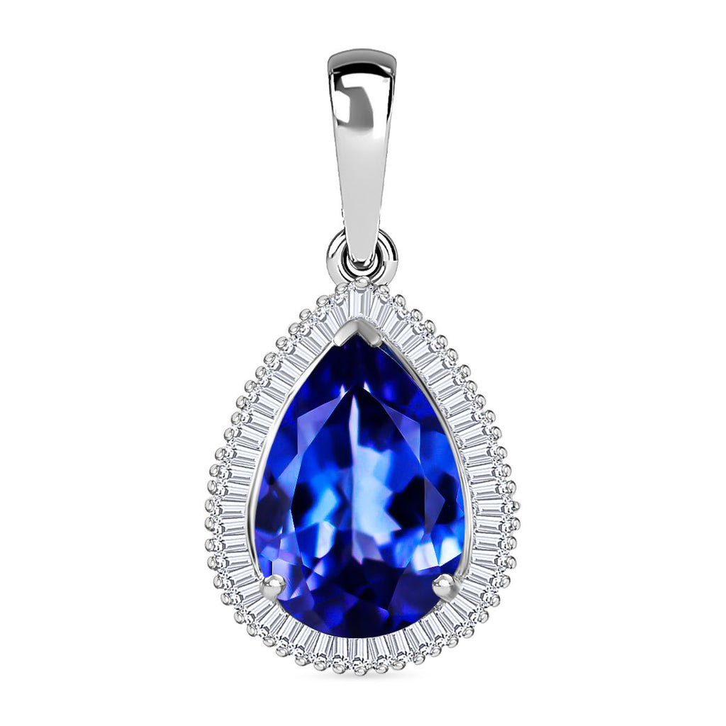 RHAPSODY - 950 Platinum AAAA Tanzanite (Pear 5.22 Ct) & Natural Diamond (VS-E-F) Pendant 5.61 Ct.