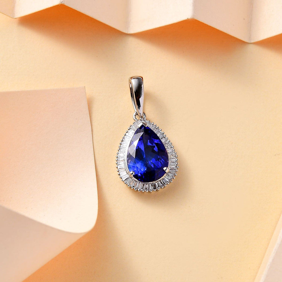 RHAPSODY 5.46 Ct. AAAA Tanzanite, Diamond Halo Drop Pendant in 950 Platinum (VS/E-F) 7934189 2