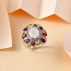 Ethiopian Opal & Multi Gemstones Cluster Ring in Rhodium Overlay Sterling Silver 5.37 Ct_7934828_1