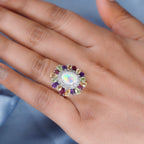 Ethiopian Opal & Multi Gemstones Cluster Ring in Rhodium Overlay Sterling Silver 5.37 Ct_7934828_2