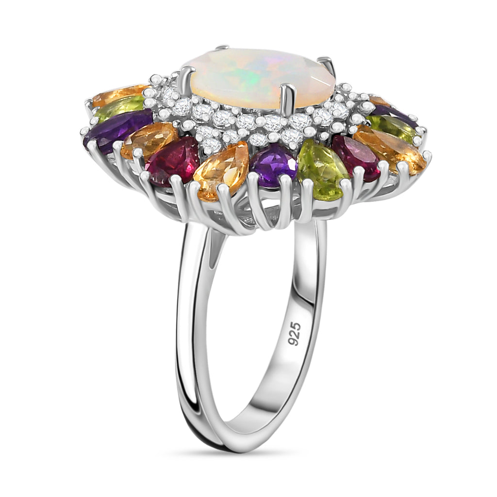 Ethiopian Opal & Multi Gemstones Cluster Ring in Rhodium Overlay Sterling Silver 5.37 Ct_7934828_3