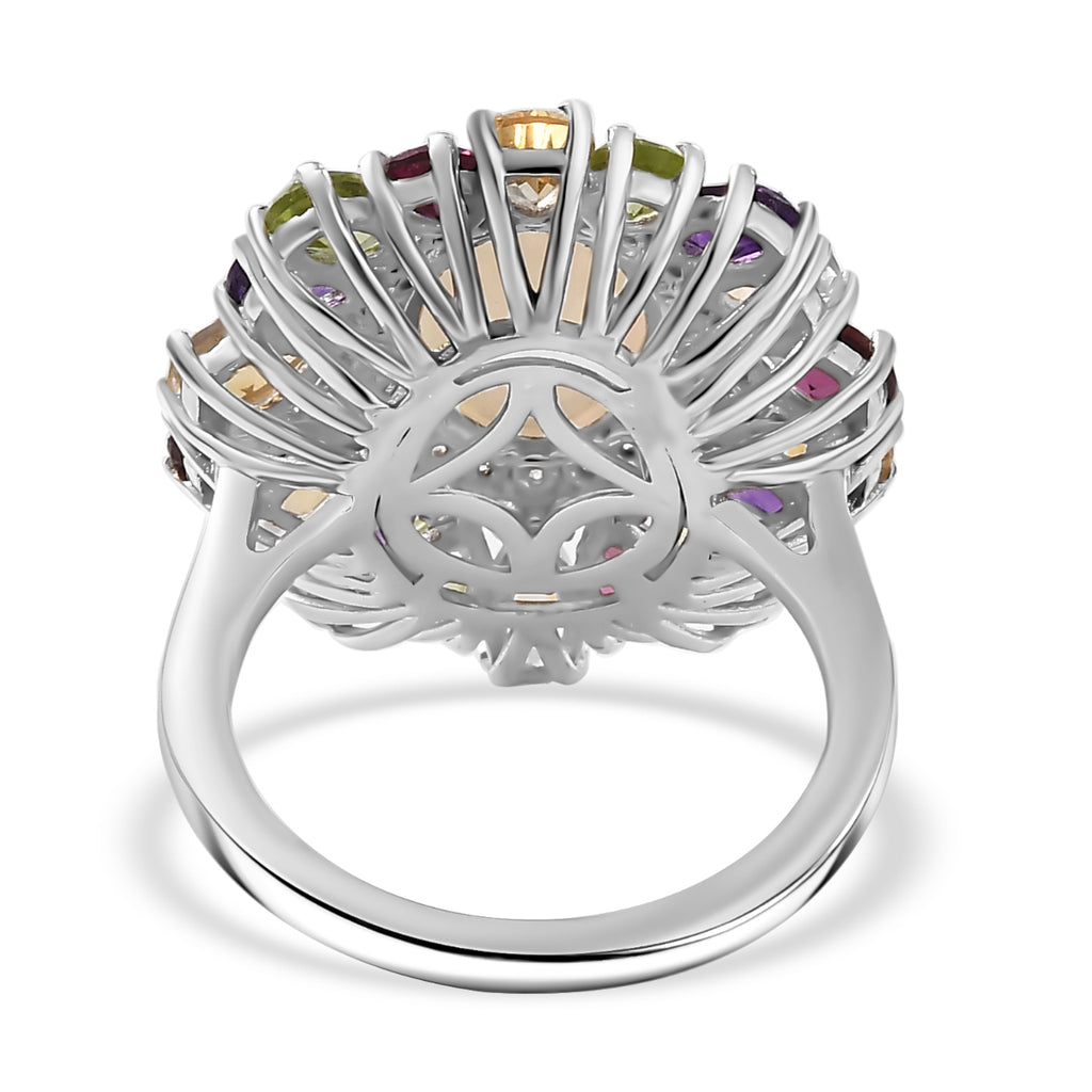 Ethiopian Opal & Multi Gemstones Cluster Ring in Rhodium Overlay Sterling Silver 5.37 Ct_7934828_4