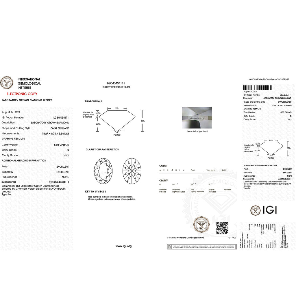 Luxuriant Diamond - IGI Certified Lab Grown Diamond (VS2-G) in Oval Shape 5.03 Ct.