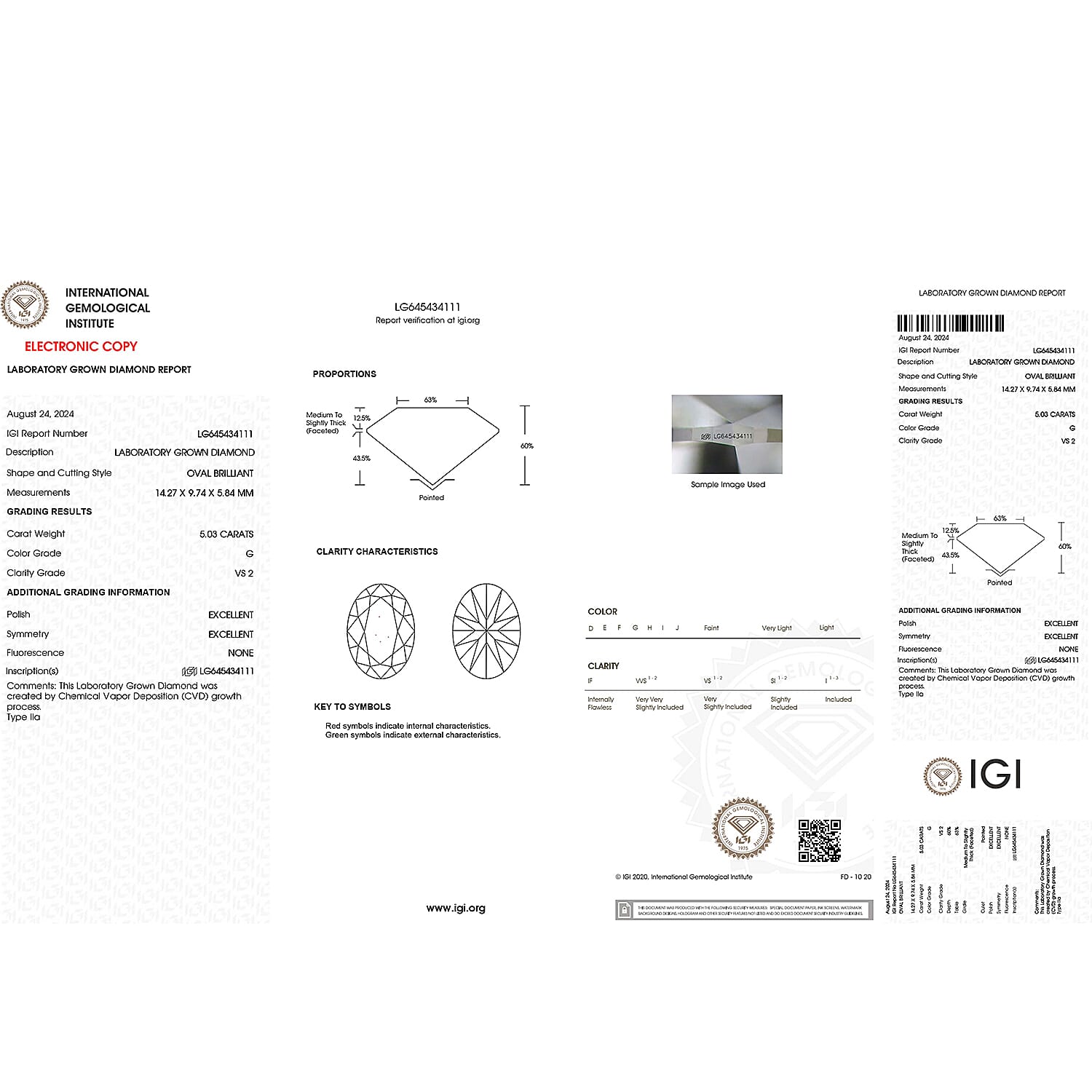 Luxuriant Diamond - IGI Certified Lab Grown Diamond (VS2-G) in Oval Shape 5.03 Ct. 7935455 5