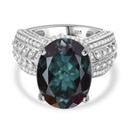 Alexandrite Colour Quartz & White Zircon Ring in Rhodium Overlay Sterling Silver 11.06 Ct, Silver Wt. 6.62 Gms._7936115