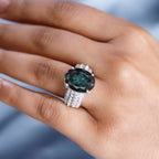 Alexandrite Colour Quartz & White Zircon Ring in Rhodium Overlay Sterling Silver 11.06 Ct, Silver Wt. 6.62 Gms._7936115_2