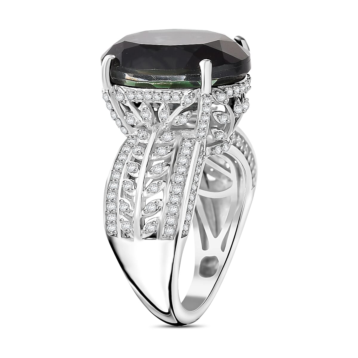 Alexandrite Triplet Quartz, White Zircon Cocktail Ring in Rhodium Overlay Sterling Silver V32591785 4