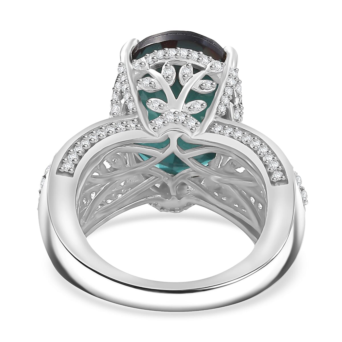 Alexandrite Triplet Quartz, White Zircon Cocktail Ring in Rhodium Overlay Sterling Silver V32591785 5