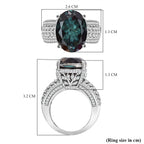 Alexandrite Colour Quartz & White Zircon Ring in Rhodium Overlay Sterling Silver 11.06 Ct, Silver Wt. 6.62 Gms._7936115_5