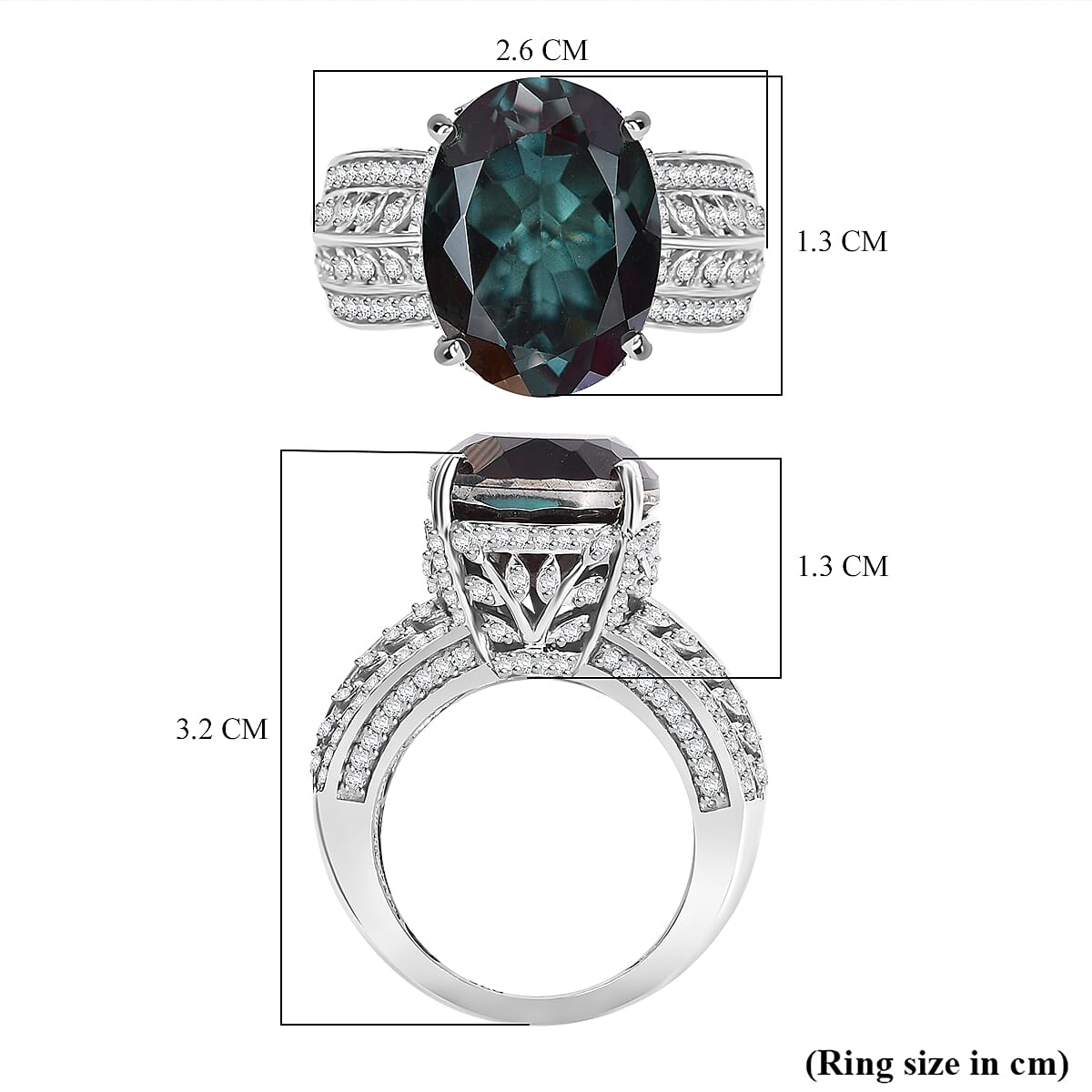 Alexandrite Triplet Quartz, White Zircon Cocktail Ring in Rhodium Overlay Sterling Silver V32591785 6