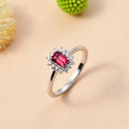 IBADAN Rubellite & Lab Grown Diamond Ring in Rhodium Overlay Sterling Silver_7936416_1