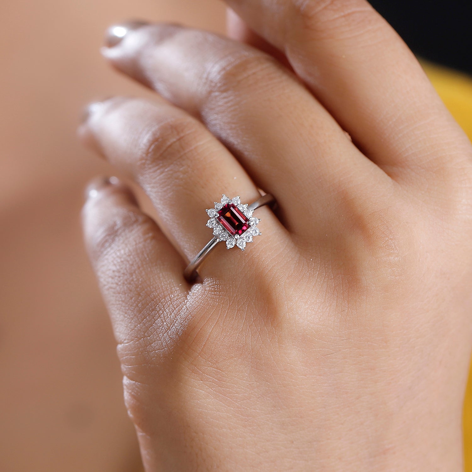 LUXURIANT IBADAN Rubellite and Lab Grown Diamond Solitaire Ring in Rhodium Overlay Sterling Silver 7936416 3