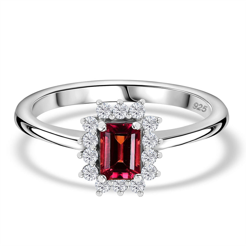 IBADAN Rubellite & Lab Grown Diamond Ring in Rhodium Overlay Sterling Silver_7936418