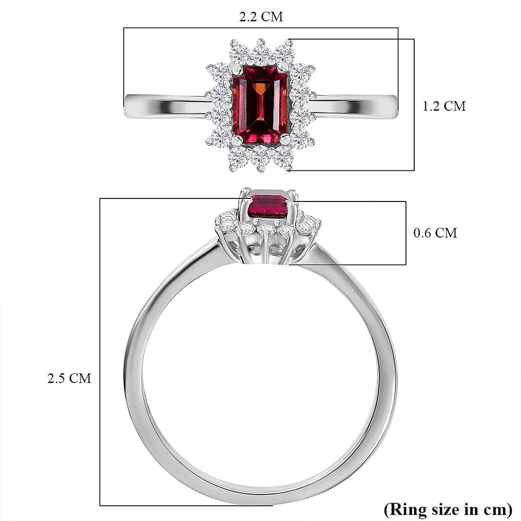 IBADAN Rubellite & Lab Grown Diamond Ring in Rhodium Overlay Sterling Silver_7936418_5