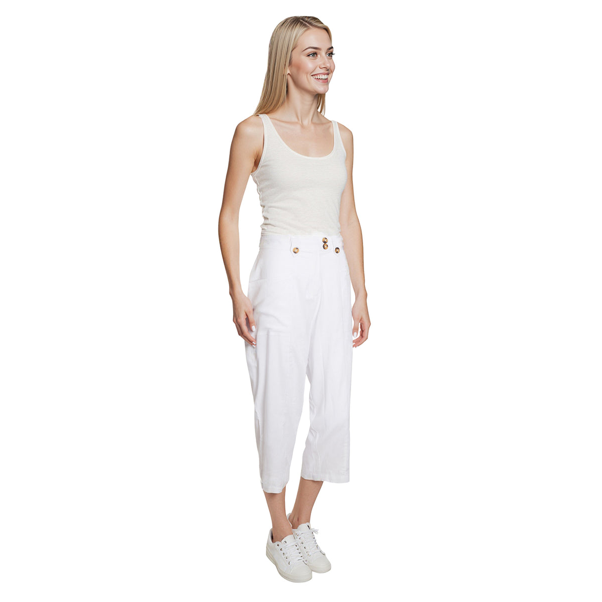 La Marey 55% Linen Wide Leg Cropped Relaxed Fit Pants (Size 20) - White 7937282 0
