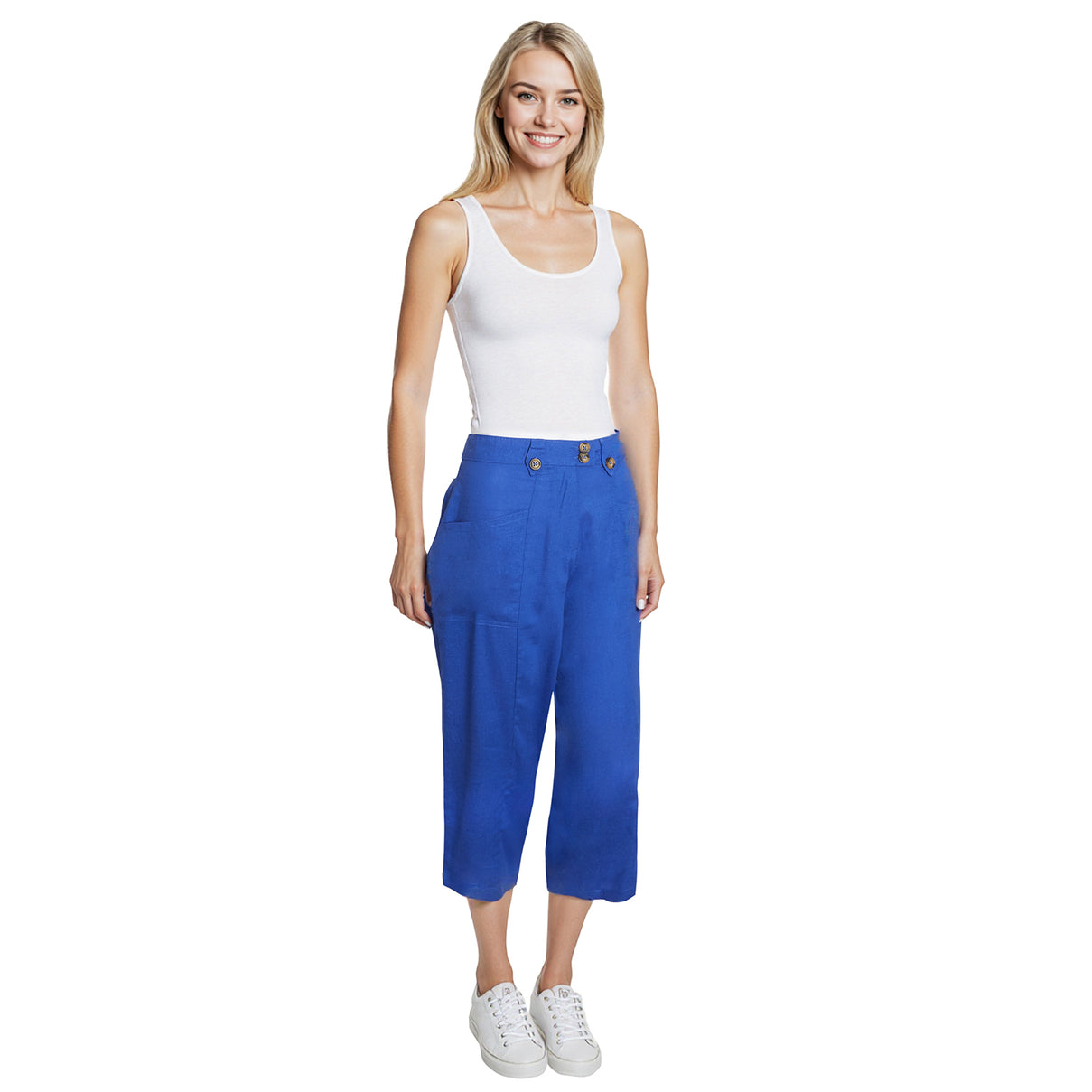 La Marey 55% Linen Ladies Linen Wide-Leg Crop Pants (Size 20) - Dazzling Blue V32490432 0