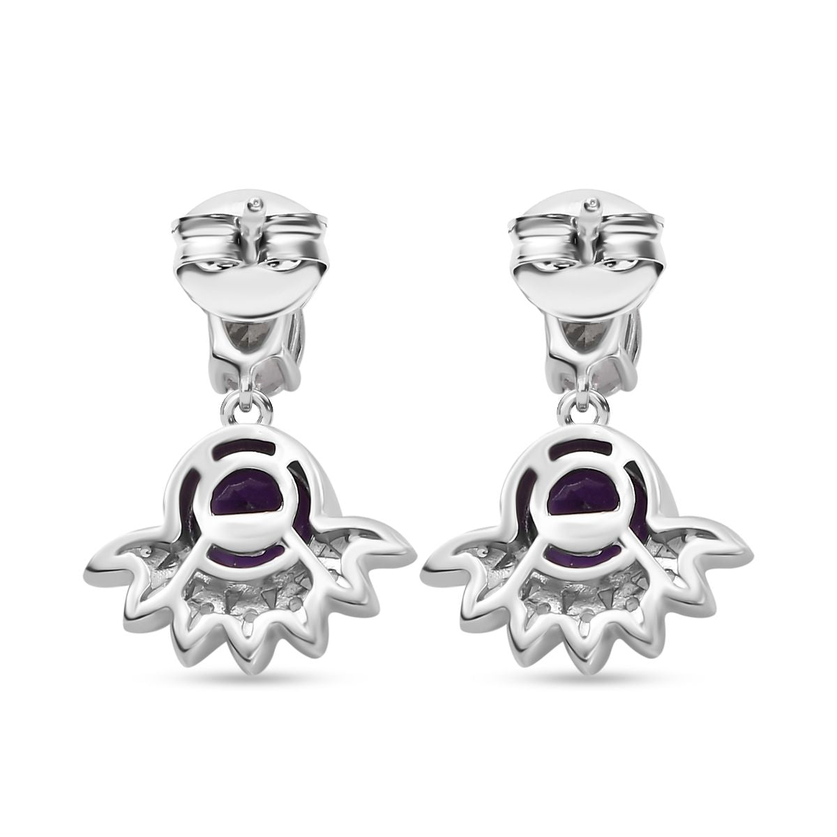 African Amethyst, White Topaz Drop Earrings in Rhodium Overlay Sterling Silver 7938517 6