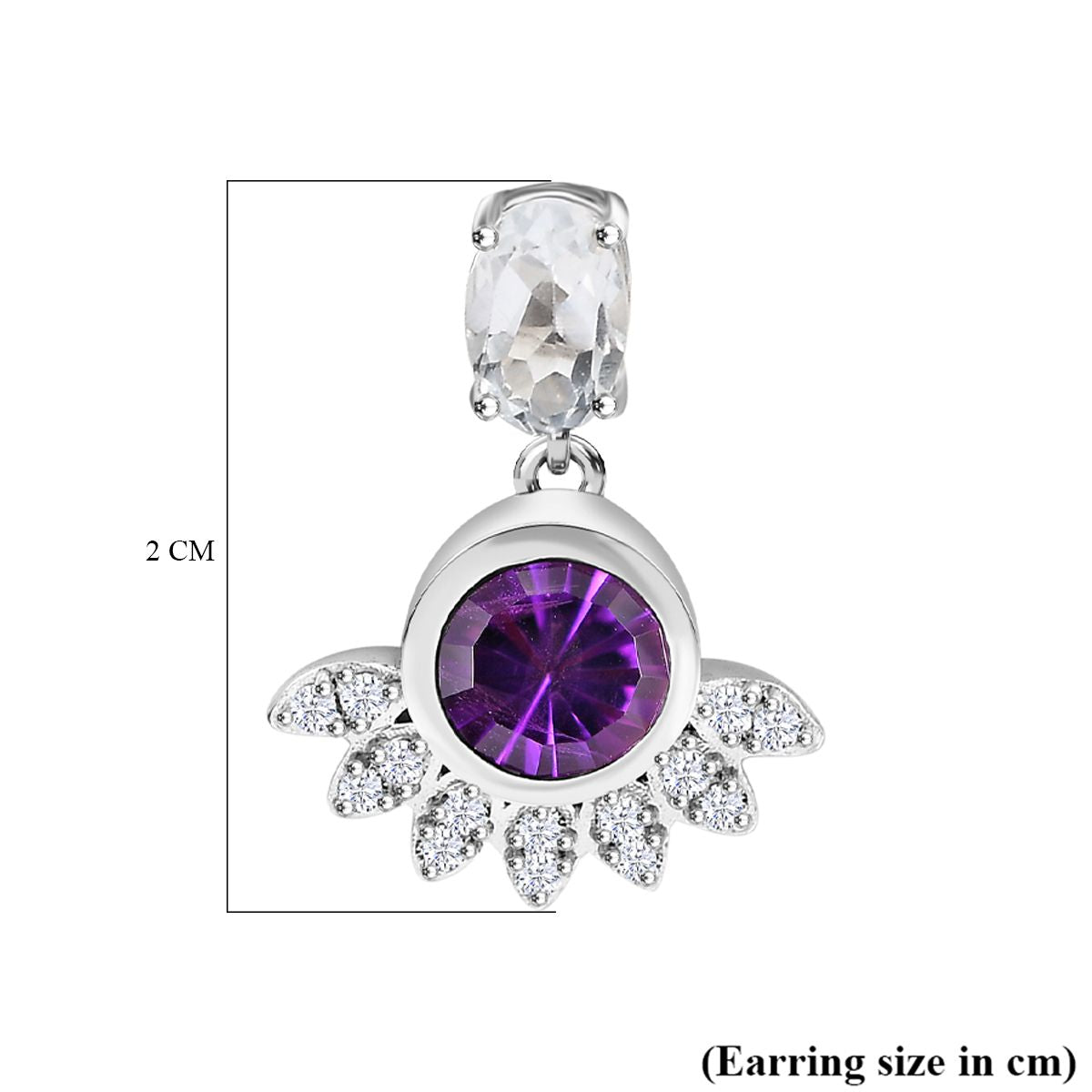 African Amethyst, White Topaz Drop Earrings in Rhodium Overlay Sterling Silver 7938517 7