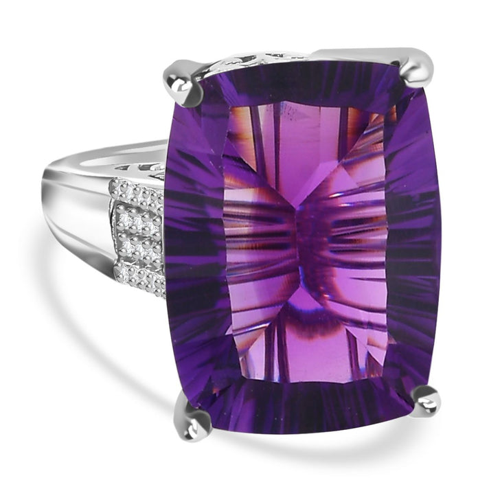 African Amethyst, White Zircon Ring in Rhodium Overlay Sterling Silver 7938521 1