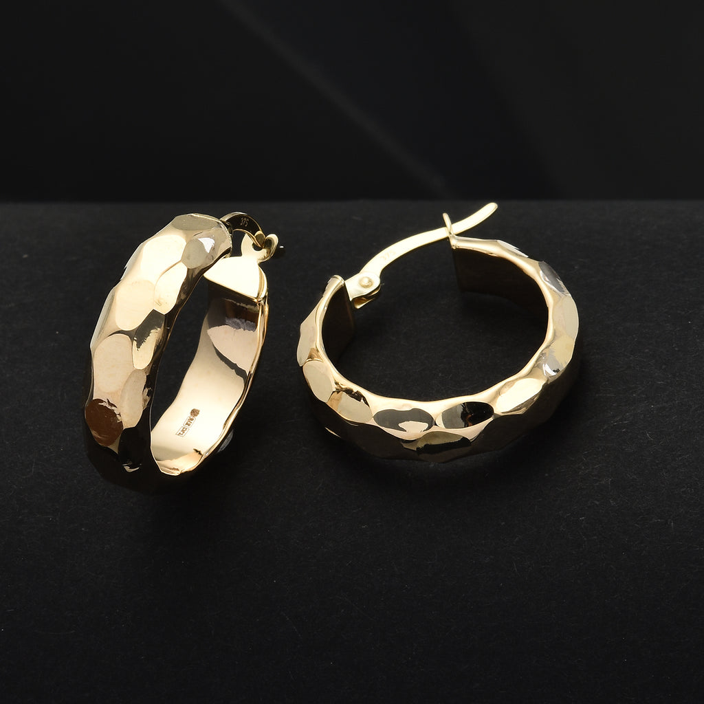 9K Yellow Gold Diamond Cut Hoop Earring with Clasp_7939310_1