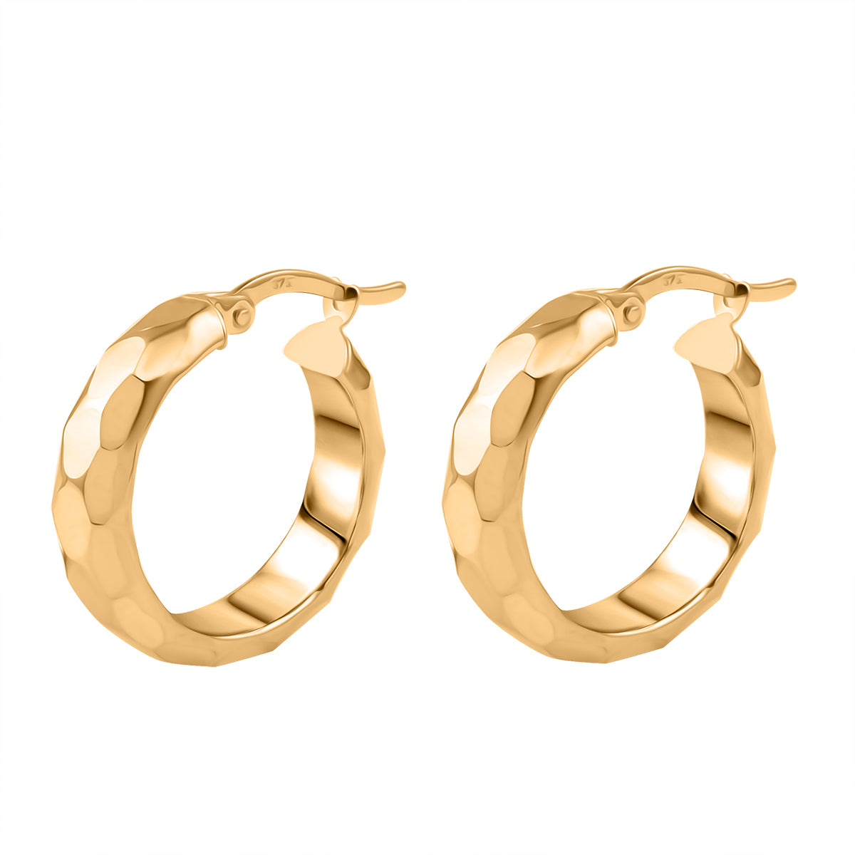 9K Yellow Gold Diamond Cut Hoop Earring with Clasp 7939310 3