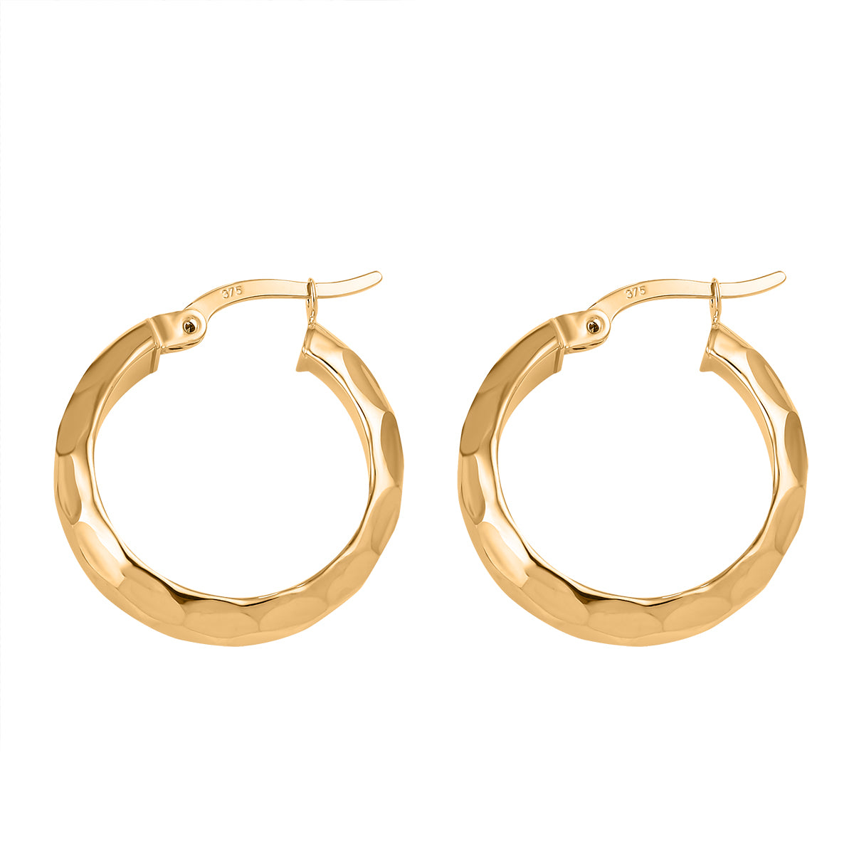9K Yellow Gold Diamond Cut Hoop Earring with Clasp 7939310 4