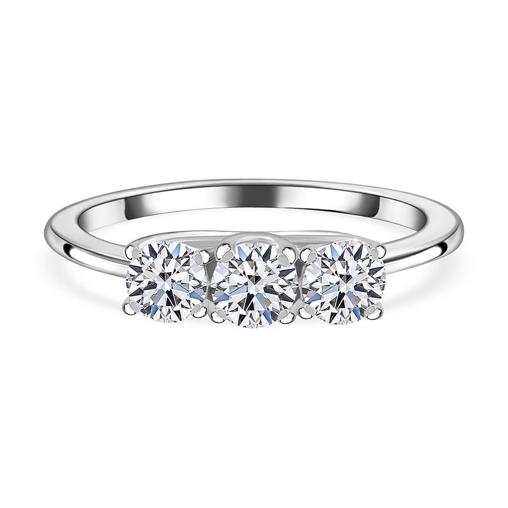 Lab Grown Diamond  3 Stone Diamond Ring in Platinum Overlay Sterling Silver 1.00 ct