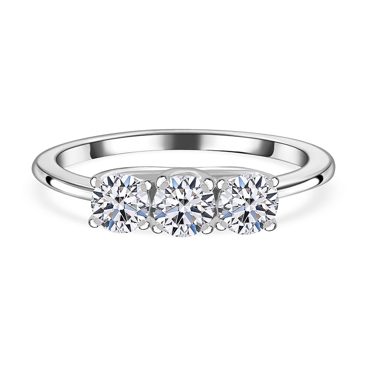 LUXURIANT 1 Ct. Lab Grown Diamond Trilogy Ring in Platinum Sterling Silver 7949506 0