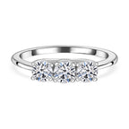Lab Grown Diamond  3 Stone Diamond Ring in Platinum Overlay Sterling Silver 1.00 ct