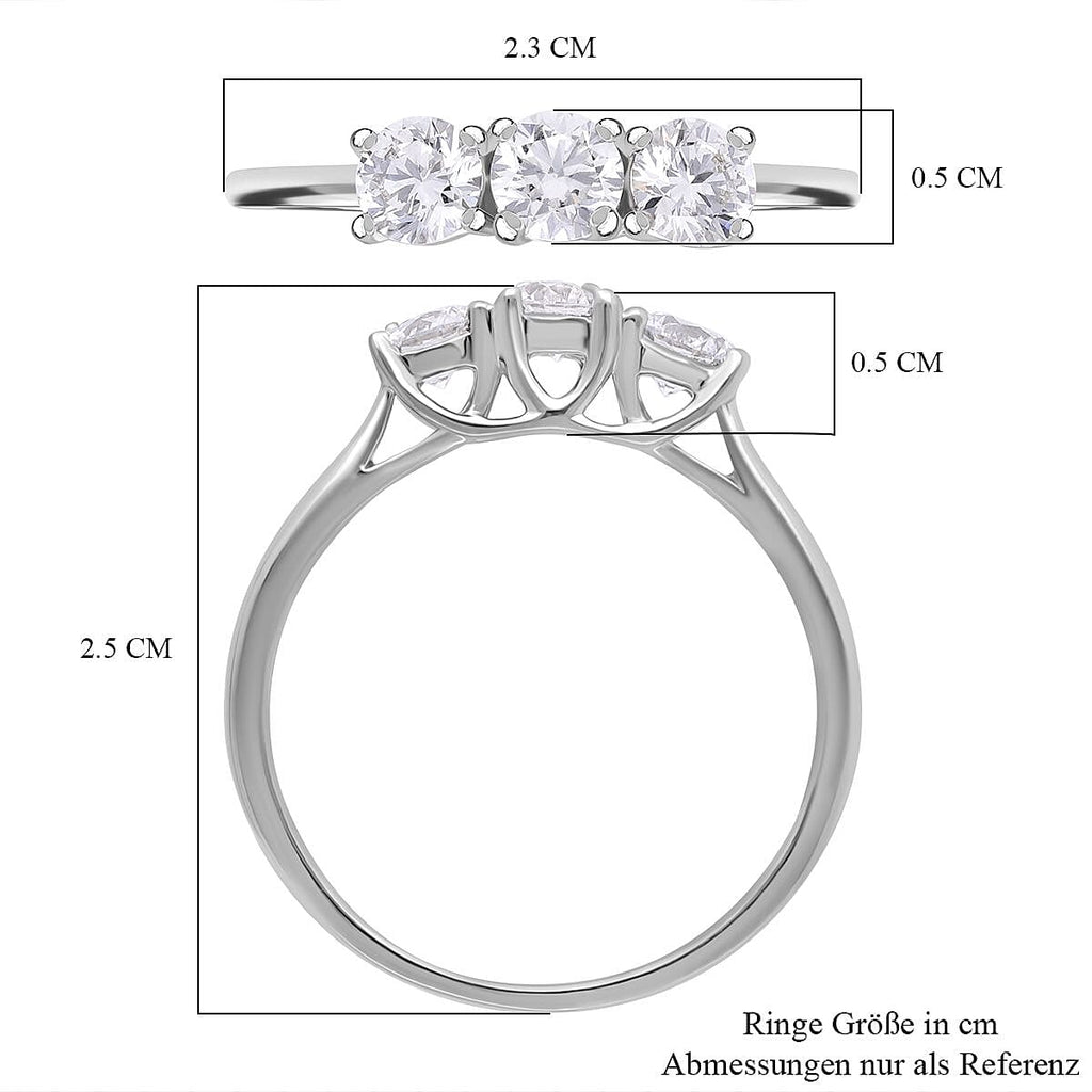 Lab Grown Diamond  3 Stone Diamond Ring in Platinum Overlay Sterling Silver 1.00 ct