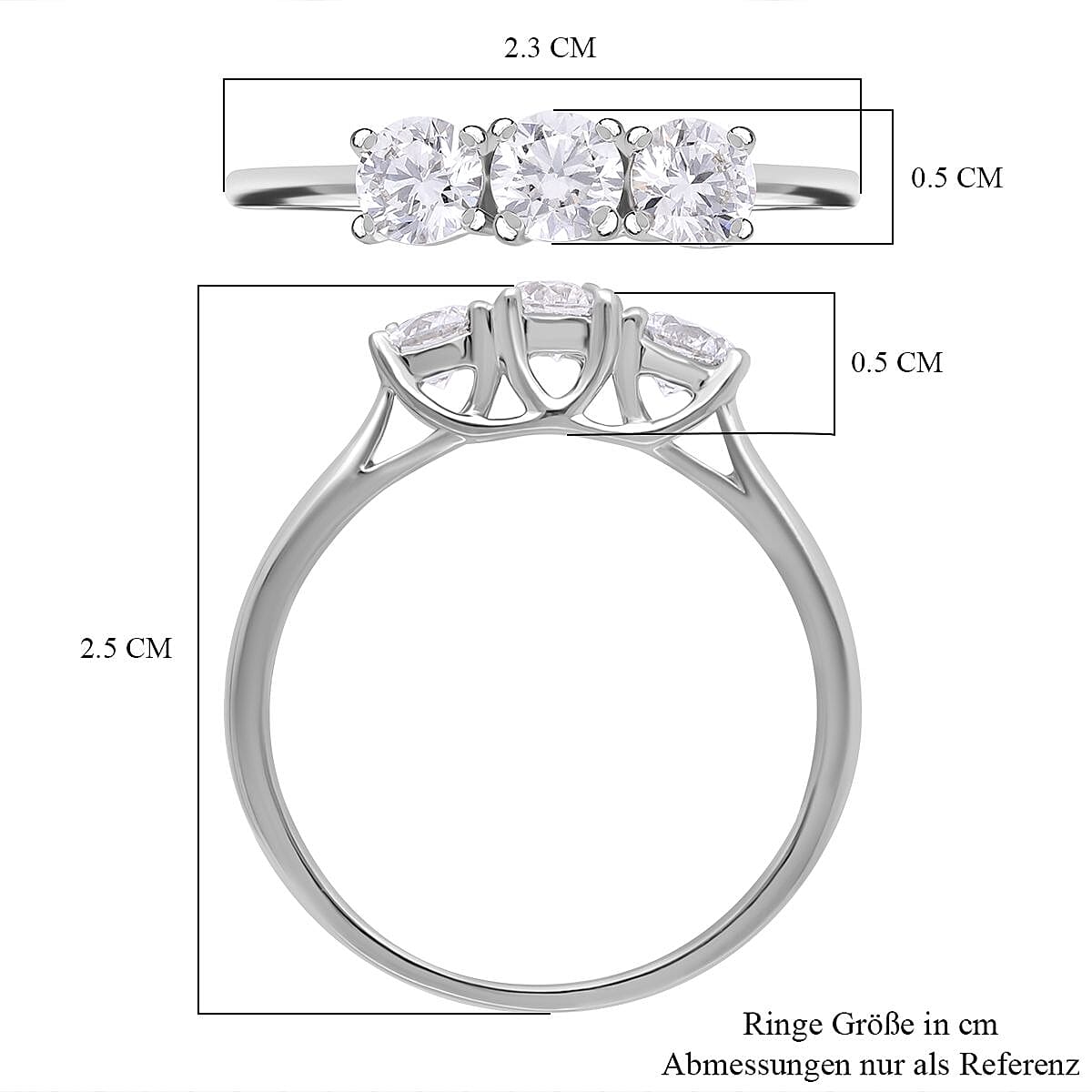 LUXURIANT 1 Ct. Lab Grown Diamond Trilogy Ring in Platinum Sterling Silver 7949506 4