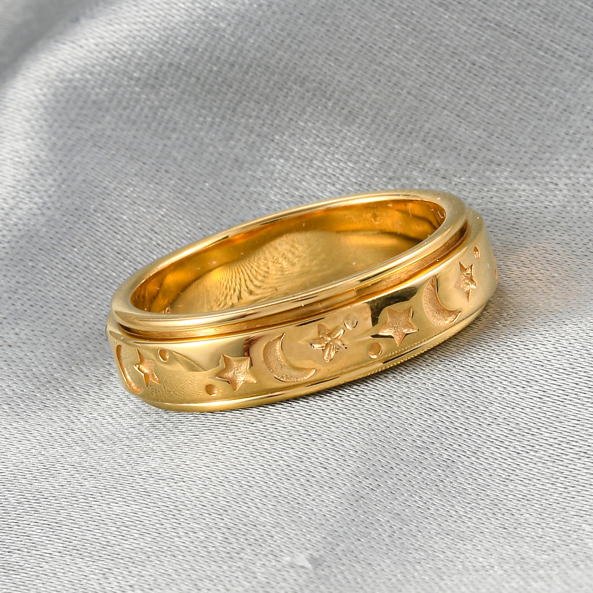 18K Vermeil Yellow Gold Plated Sterling Silver Star and Moon Spinner Ring V32512593 2