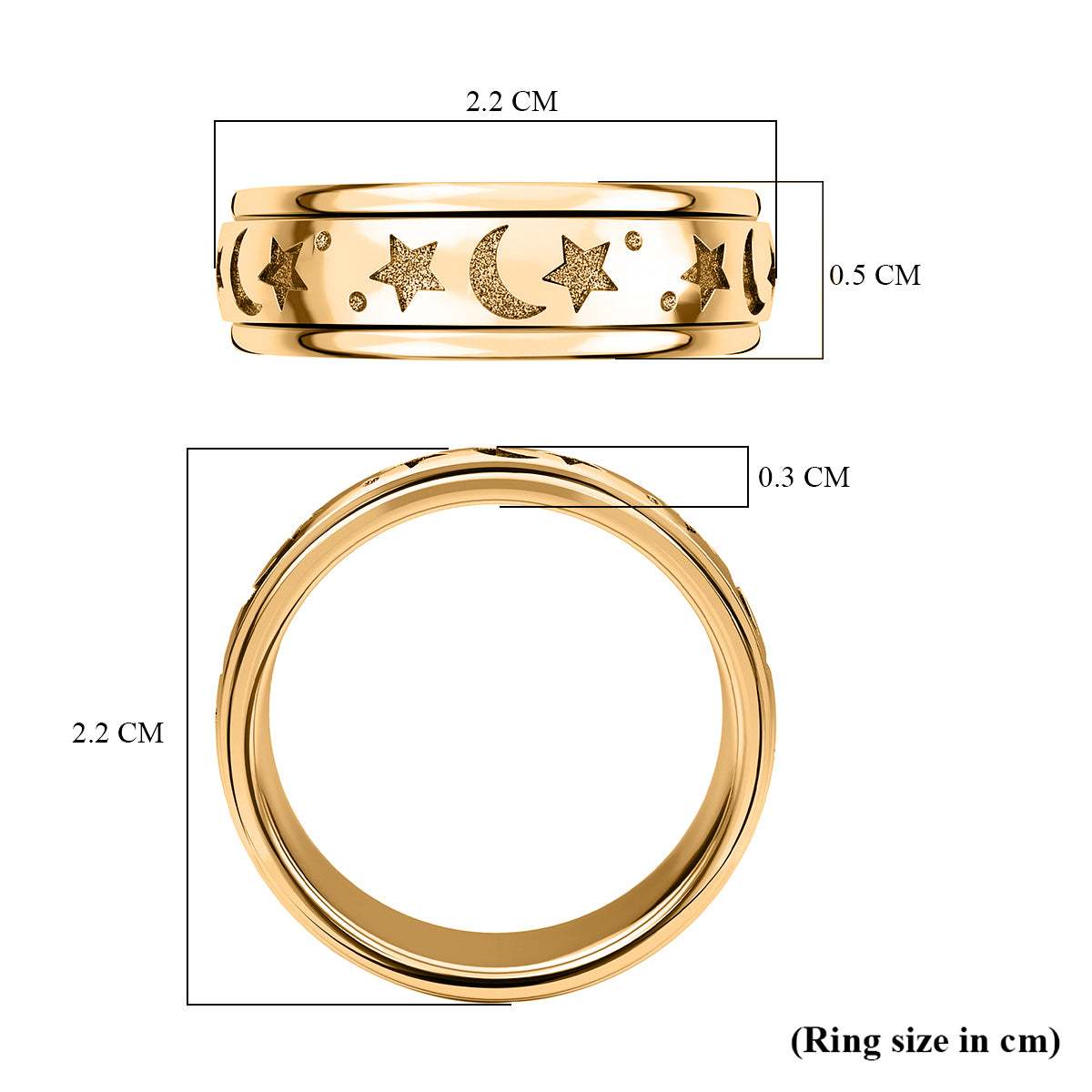 18K Vermeil Yellow Gold Plated Sterling Silver Star and Moon Spinner Ring V32512593 7