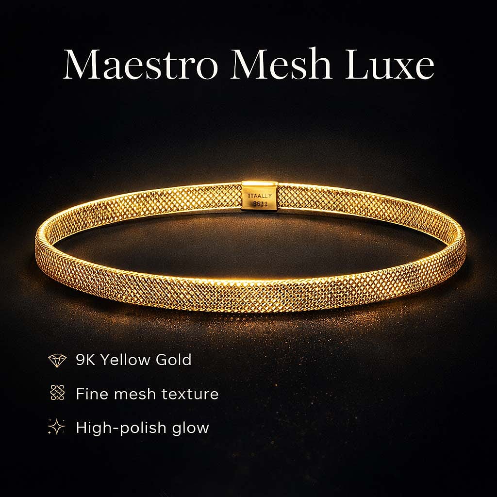 Maestro Collection - 9K Yellow Gold 5MM Adjustable Mesh Bangle (Size - BA - Adjustable) 7951862 4