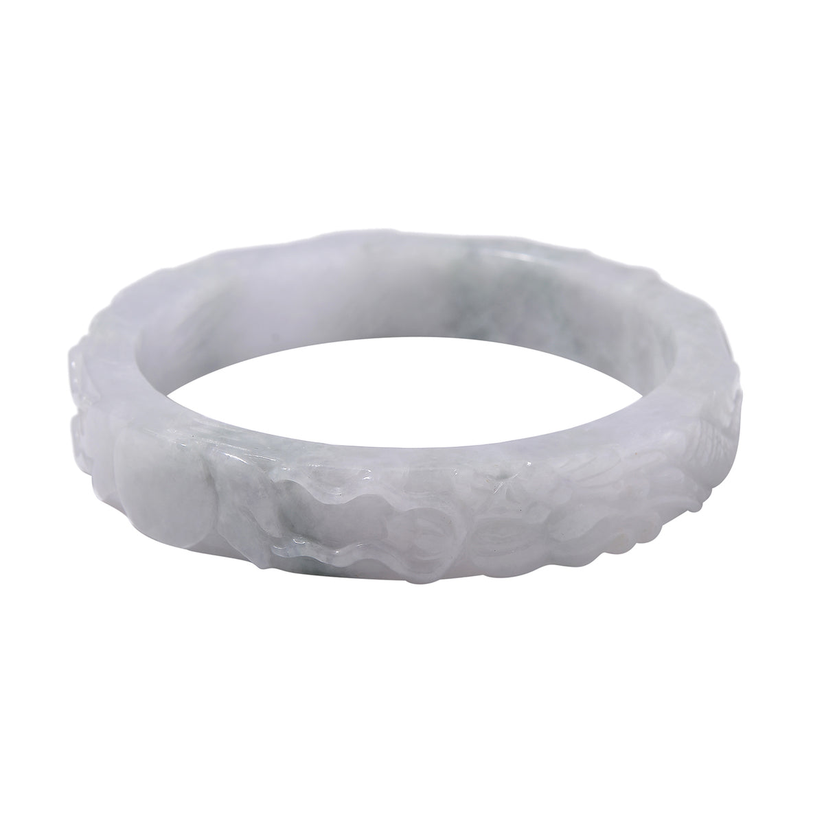 White Jade Stone Carved Bangle (Size - 7.5) 290 Ct. V32514645 0