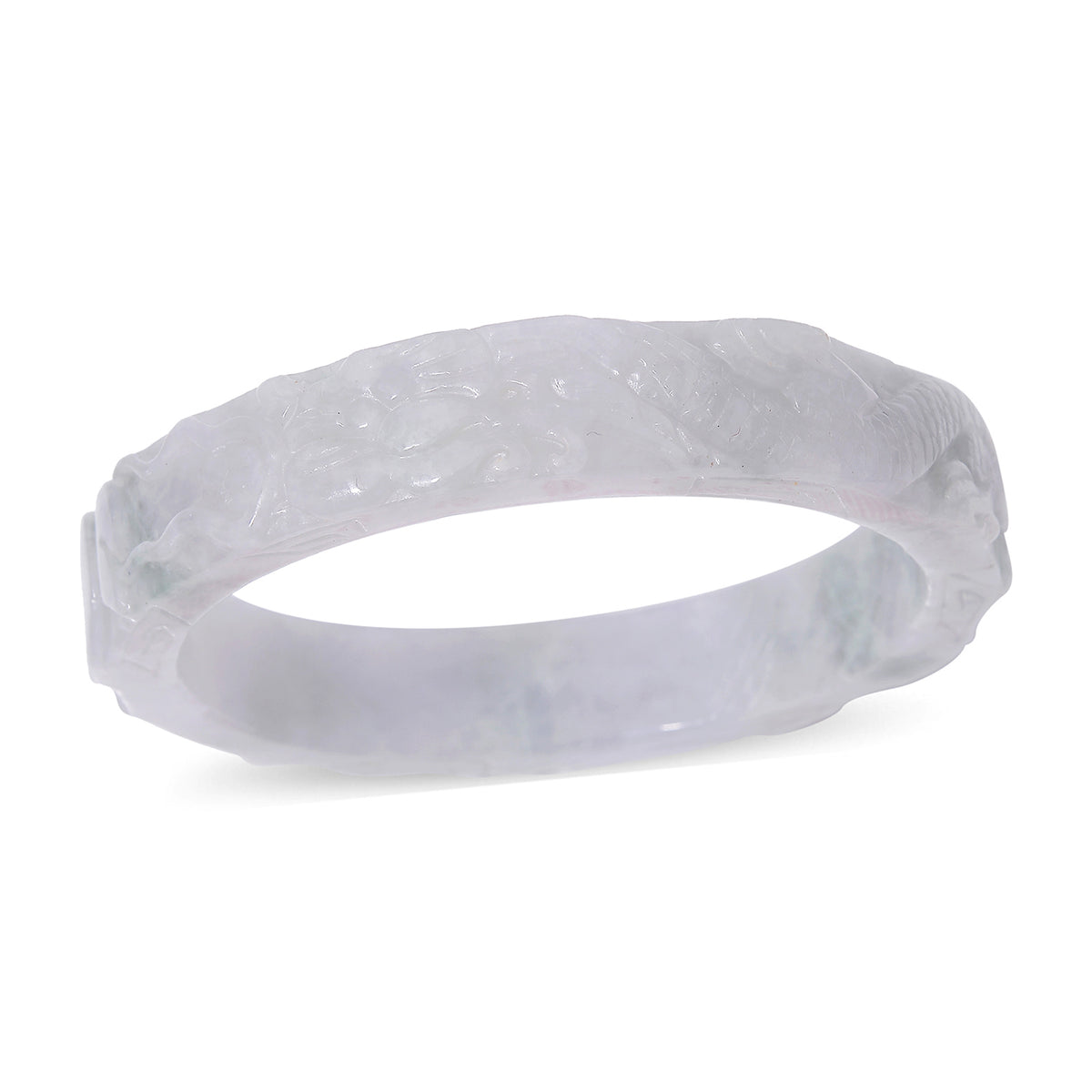 White Jade Stone Carved Bangle (Size - 7.5) 290 Ct. V32514645 3