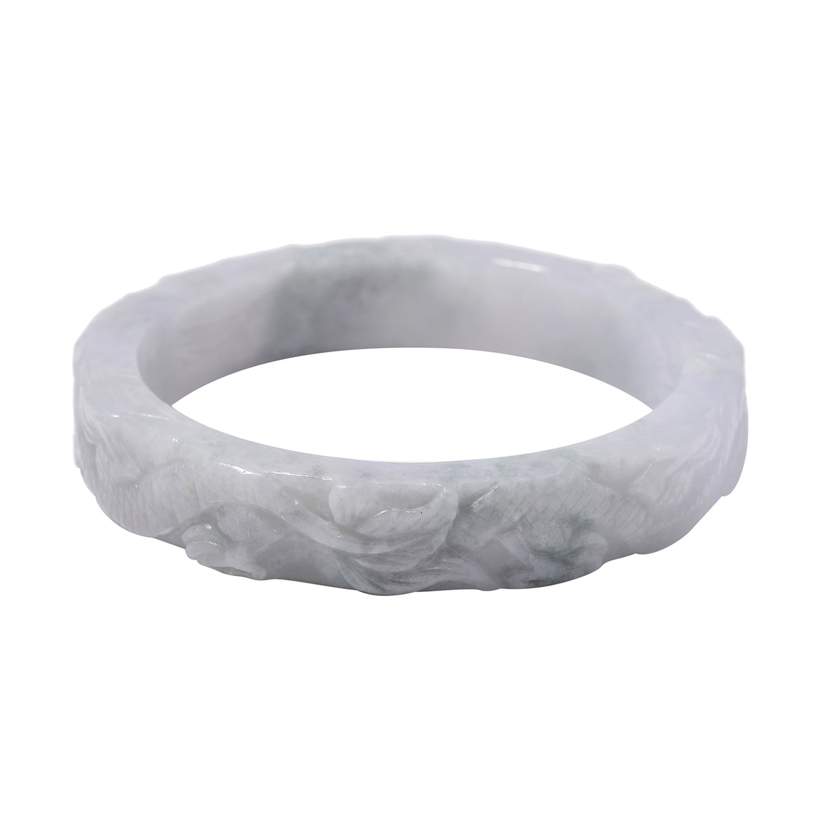 White Jade Stone Carved Bangle (Size - 7.5) 290 Ct. V32514645 4